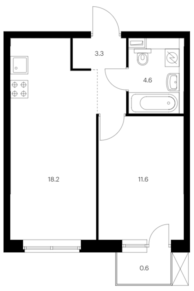 1-комнатная квартира 38.3 м², 7/12 эт., ЖК «Шкиперский 19»